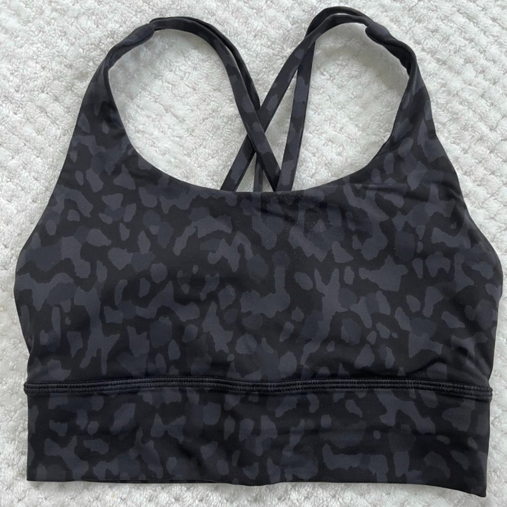 Lululemon Energy Bra Longline Size 4 Black Cheetah